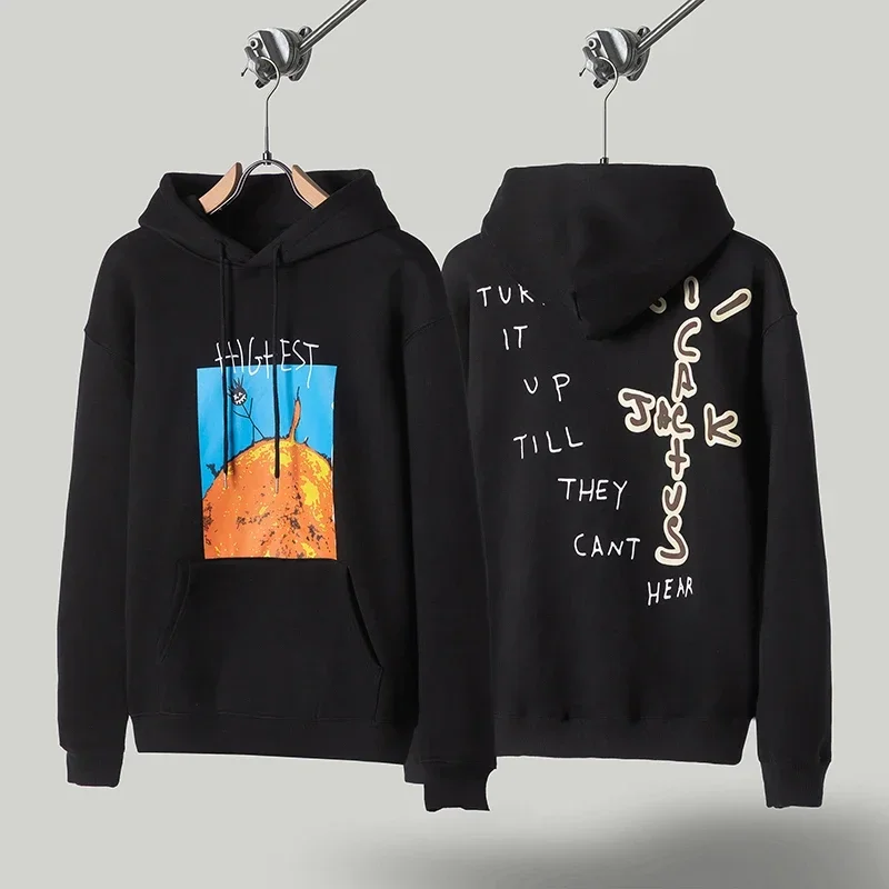 High Quality CACTUS JACK Hoodie Pullover Cartoon Letter Pattern Leisure Street Cactus Jack Hooded Sweatshirts