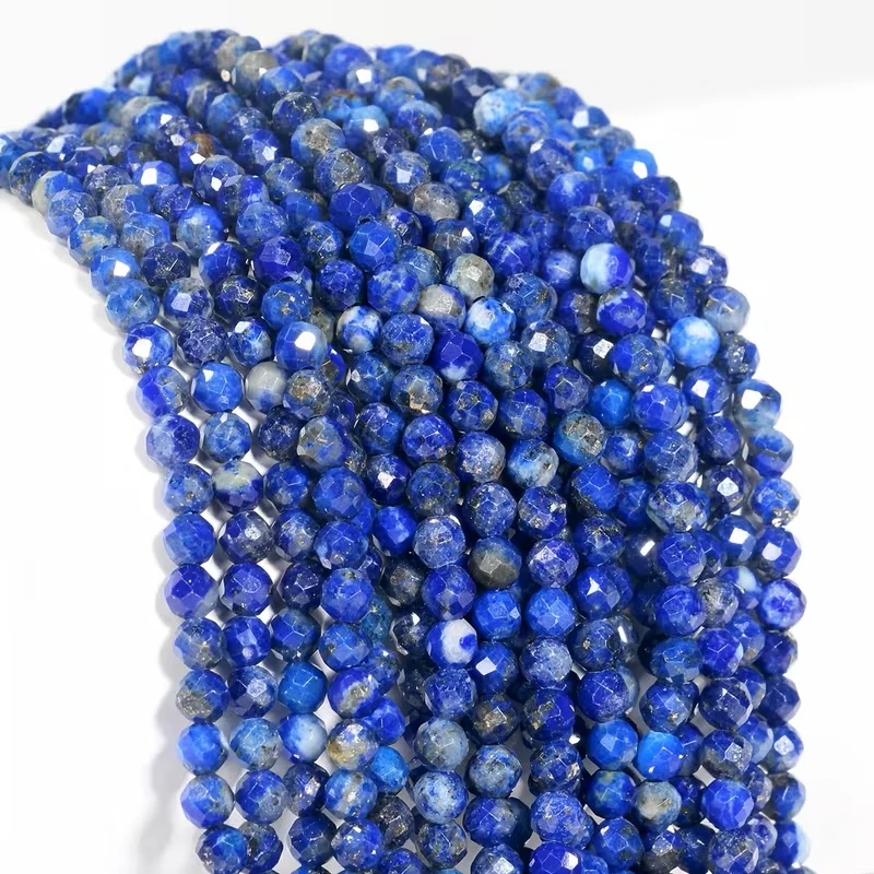 Natural Lapis Lazuli Beads Faceted Blue Stone Round Loose DIY Beads For Jewelry Making Handmade Bracelet 15inch 2/3/4mm