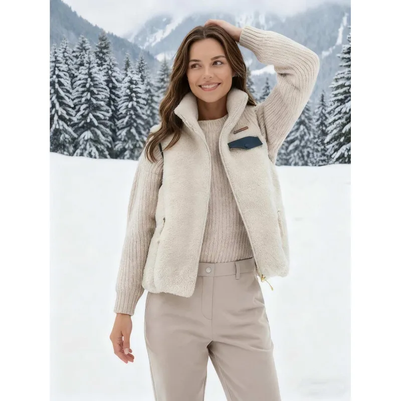 เสื้อกั๊กขนแกะคอตั้งสำหรับผู้ชายใส่กลางแจ้งในฤดูหนาว ผ้าฟลีซคอรัลหนานุ่ม อุ่นสบาย