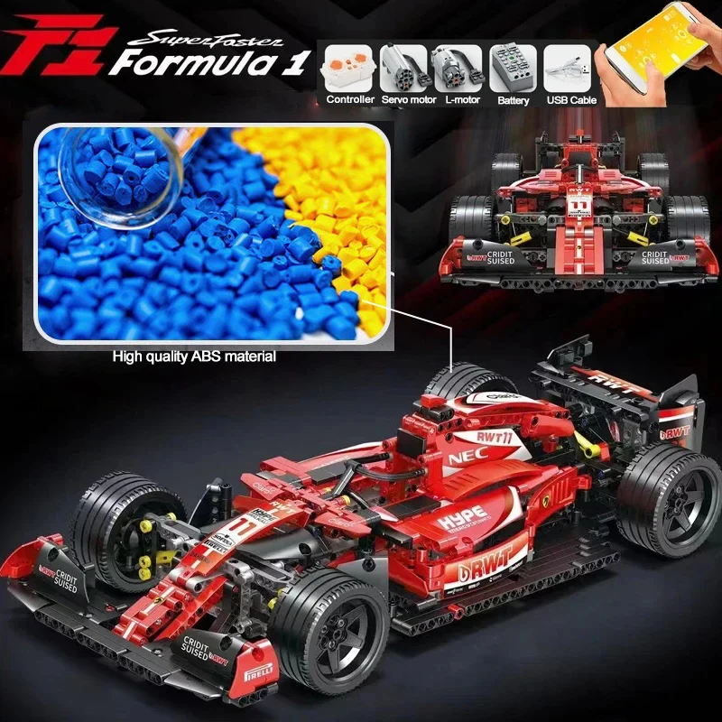 Décennie s de construction de voitures de formule haut module pour enfants, F1 rouge, course de sport, super modèle, kits de briques, jouets pour garçons, cadeaux, 1280 pièces, 023005