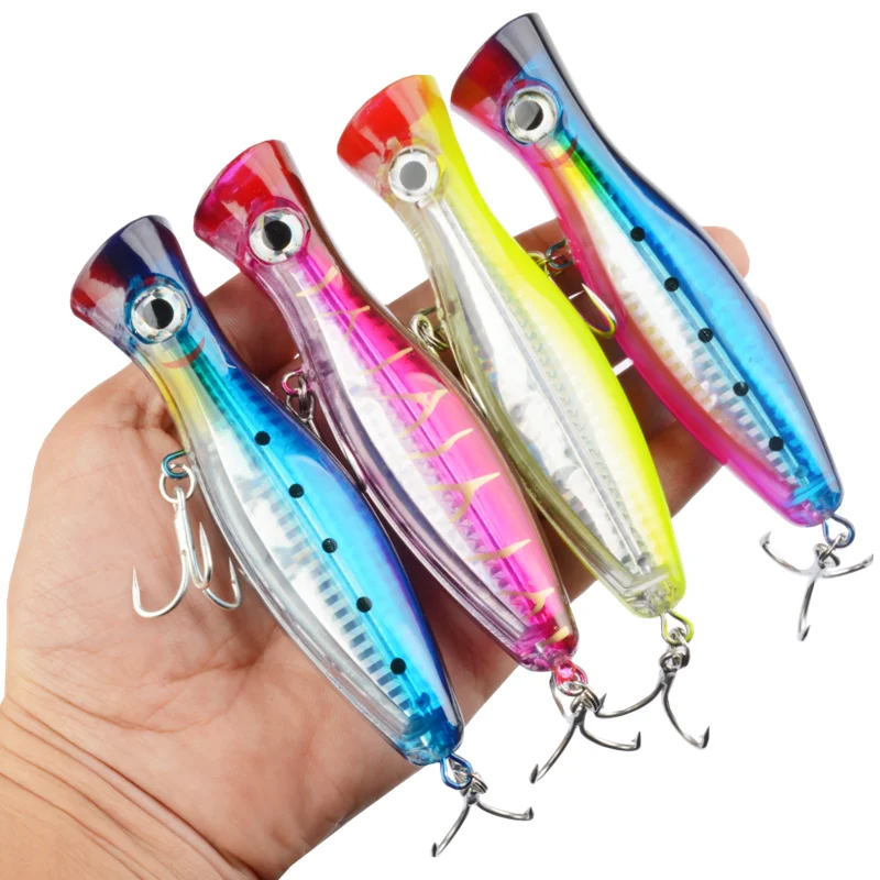 1pc 43g Big Popper Floating Wobbler Fishing Lures Topwater Trolling Artificial Plastic Hard Bait with 2 Treble Hooks