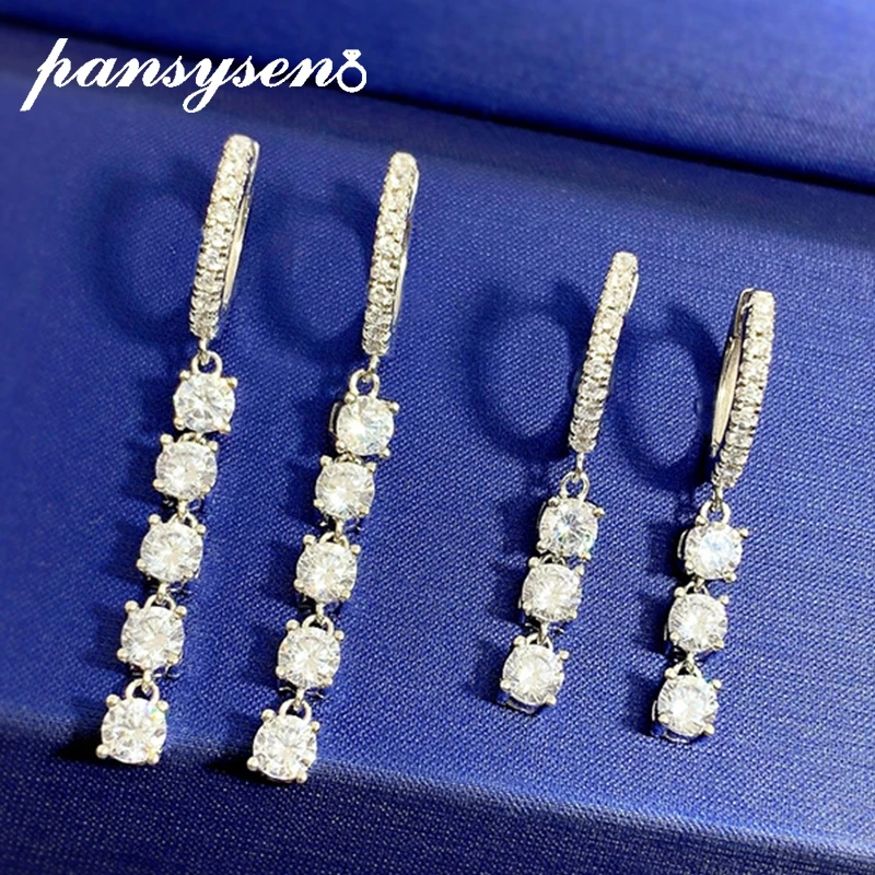 

PANSYSEN New Classic 100% 925 Sterling Silver 0.3CT High Carbon Diamond Gemstone Drop Earrings for Women Party Fine Jewelry Gift