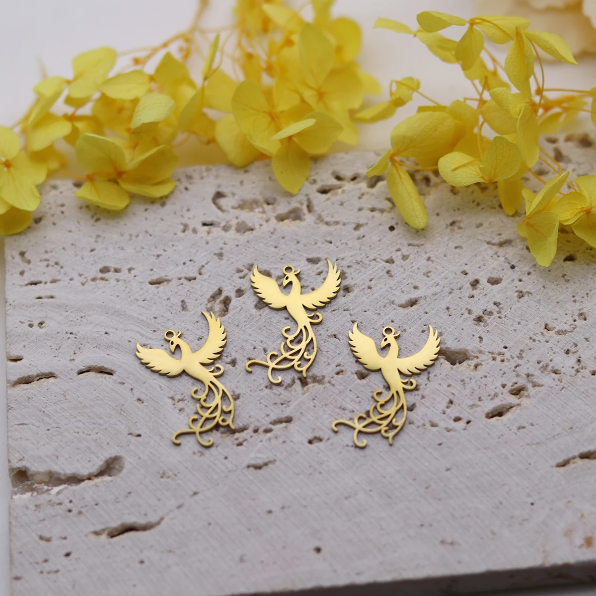 3 قطعة تخريمية ذهبية فينيكس بيرد لتقوم بها بنفسك اكسسوارات الفولاذ المقاوم للصدأ قلادة جالبة للحظ لصنع المجوهرات أقراط قلادة المواد #4