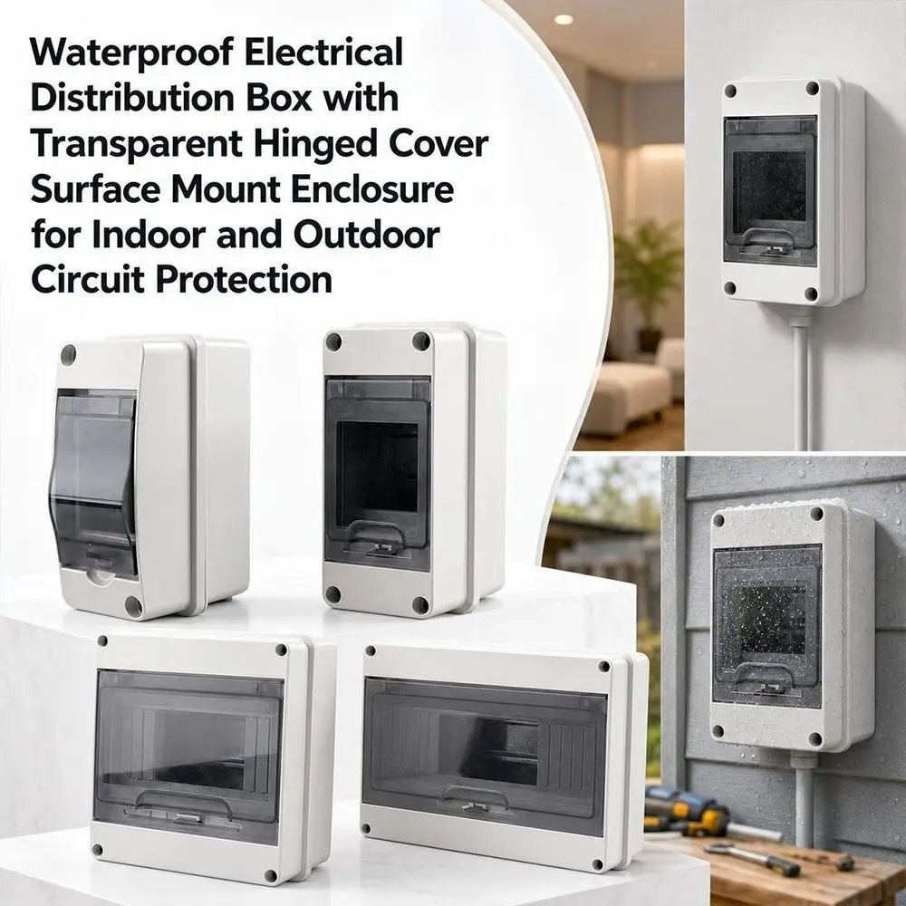 2/3/5/6/8/WAY Electrical Distribution Box Waterproof Transparent Hinged Cover Circuit Breaker Enclosure Internal Mounting Rail