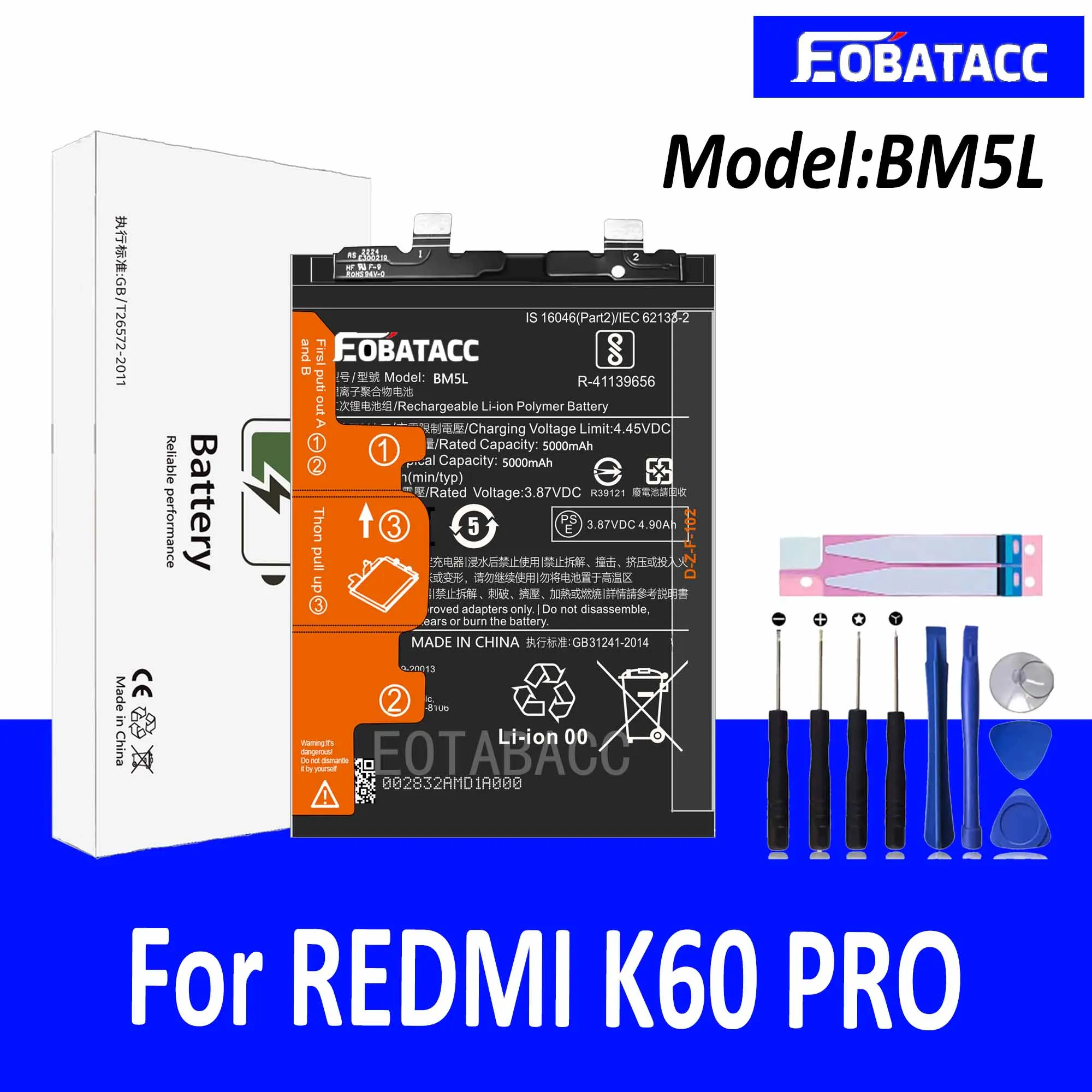 

EOTABACC 100% Новый оригинальный аккумулятор BM5L для XIAOMI REDMI K60 PRO Аккумулятор + Инструменты