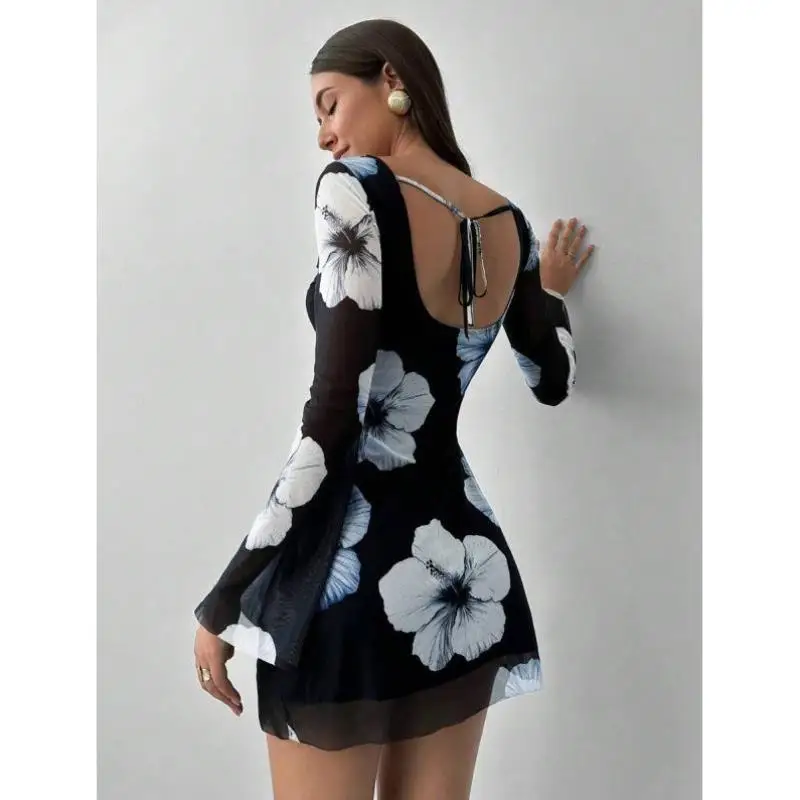 

Sexy Bal Floral Print Slim Fit Dr 9662 Sle Cross-Border Casual Sportswear Seven Sve Length Autumn Season