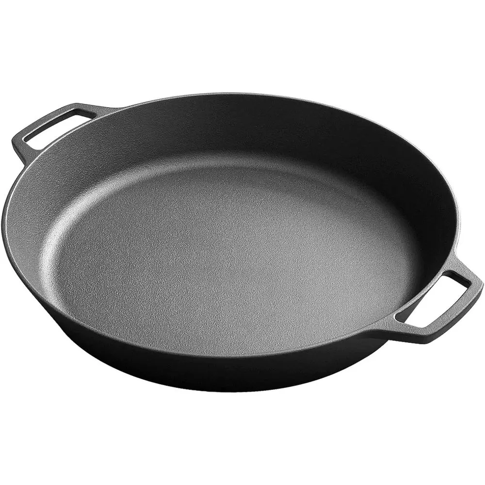 

Большая чугунная сковорода 17 дюймов, с двумя ручками, для кемпинга, для пиццы, подходит для гриля, плиты, индукции, духовки, безопасная для использования на открытом огне.