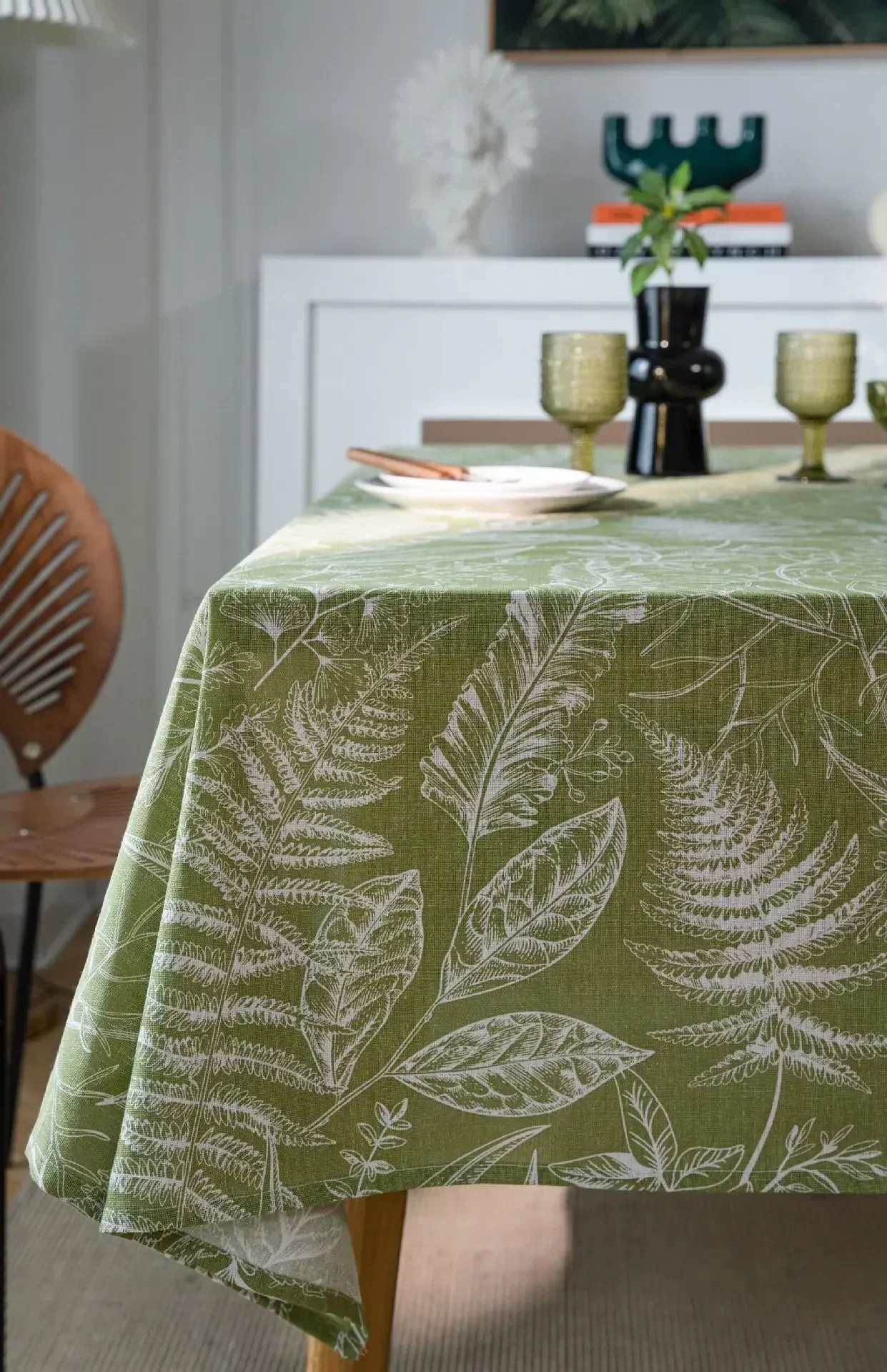 Waterproof Table Cloth Durable Dining Table Cover Print Heavy Fabric Rectangle Sage Green Non-fading Strong Abrasion Resistance