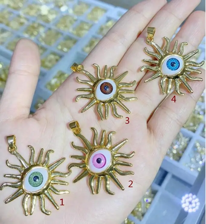 1pcs Copper Large Resin Turkish Greek Blue Evil Eye Pendants for a Necklace Gold Plated DIY Jewelry Components fg34