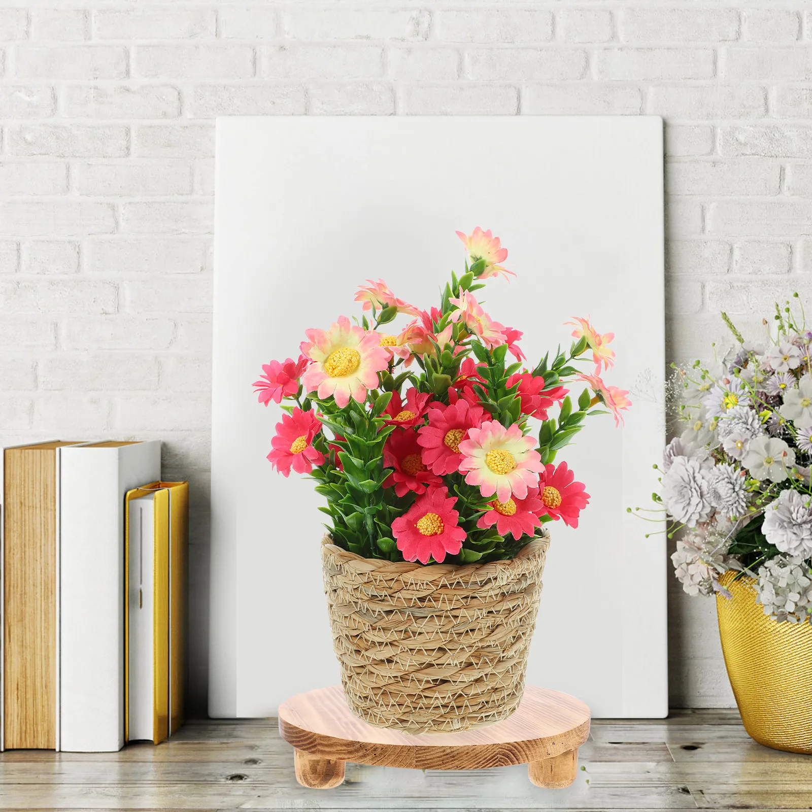 

2Pcs Wooden Plant Stand Flower Pot Base Planter Display Pedestal for Balcony Potted Plants Craft Decor Natural Wood Reusable