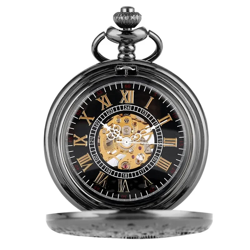 Reloj de bolsillo mecánico Steampunk para hombre y mujer, caja de engranajes hueca, reloj esqueleto con cadena colgante, esfera de Número romano