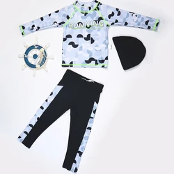 3pcs New Boys' Split Style Swimsuit Set Long Sleeve Swimsuit Middle-Aged Young Children's Sunscreen Swimsuit Fashionable Boys