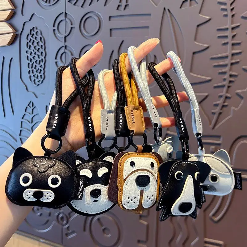 Trendiger Leder-Autoschlüsselanhänger mit niedlichem Welpen-Design, Rucksack-Charm, Schlüsselring-Anhänger, Geschenk für Tierliebhaber – Detail 1