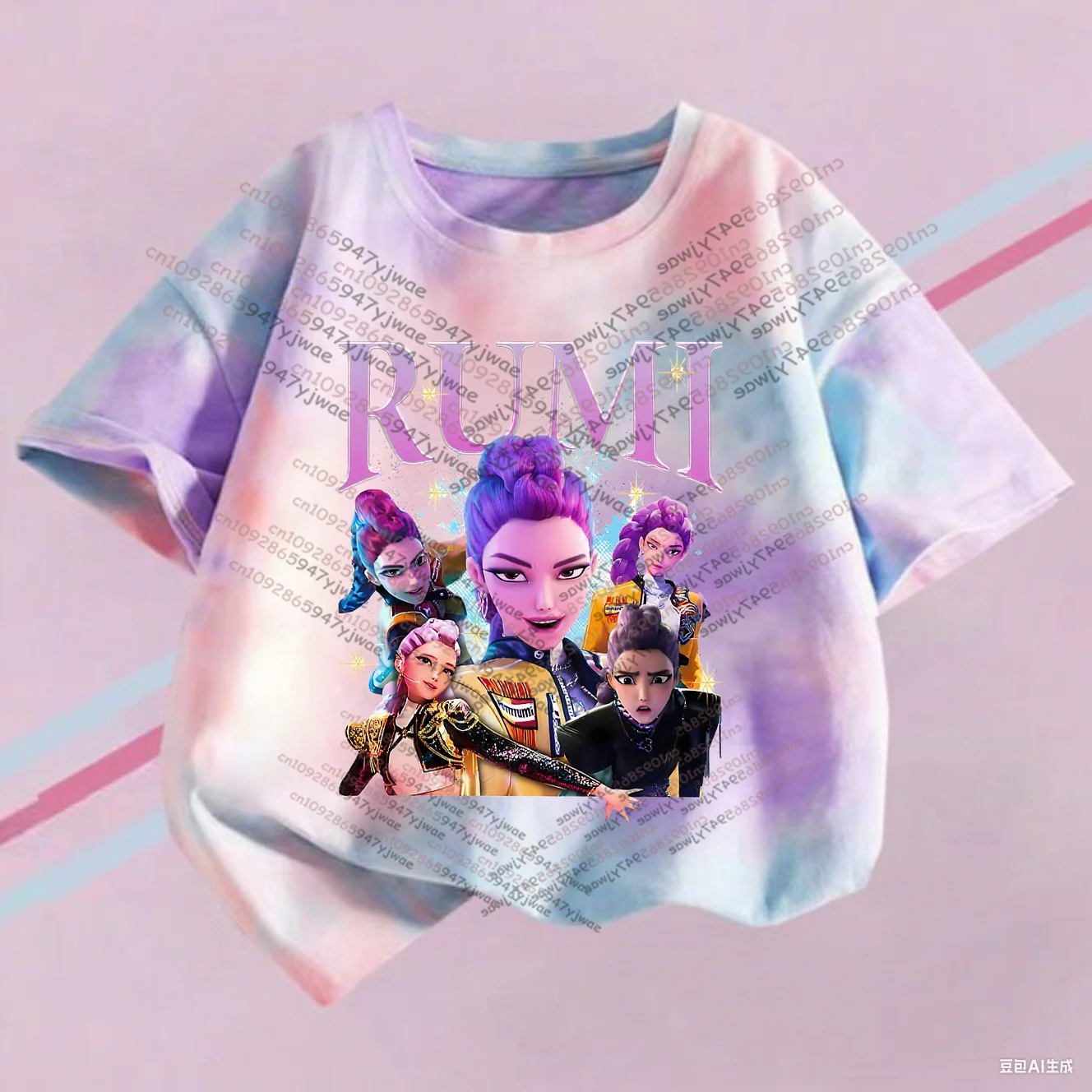 حار KPop شيطان الصيادين تي شيرت الرجال النساء الأرجواني التعادل صبغ الفتيات س طوق الملابس قصيرة الأكمام المحملة الصيف/الخريف الملابس #5