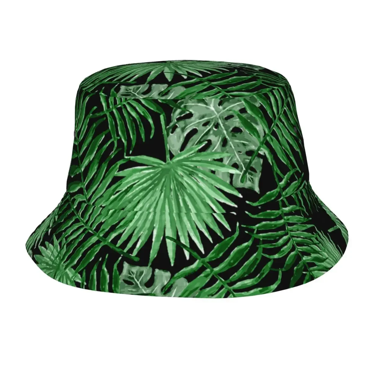 Tropical Summery Green Hawaiian Palm Tree Floral Bucket Hat Hot Summer Headwear Fishing Cap for Outdoor Sports Unisex Bob Hat