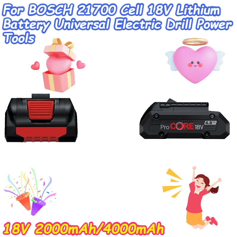 

18V 2000mAh/4000mAh For BOSCH 21700 Cell 18V Lithium Battery Universal Electric Drill Power Tools