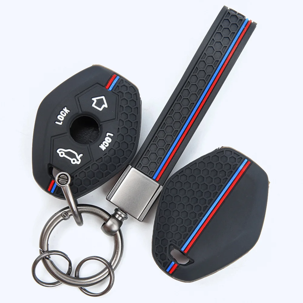For BMW 1 Series 3 Series 5 Series 7 Series X1 X3 X5 X6 X7 Full Coverage Silicone Key Shell Wrist Strap Holder