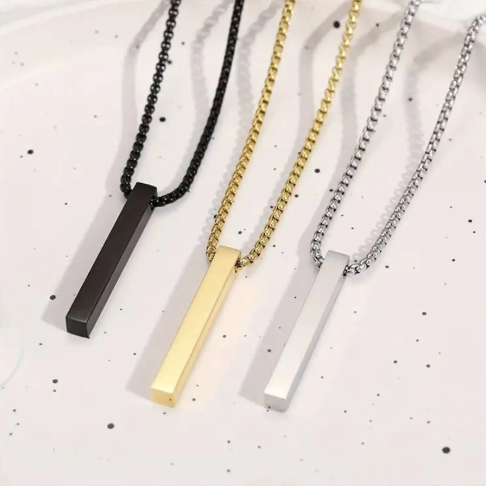 

Simple Blank Wishing Bar Pendant Necklace for Women Men Vertical Cuboid Stick Stainless Steel Jewelry Gift
