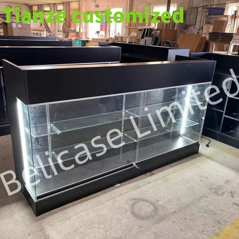 

(customized)Retail Store Table Desk Lockable Cashier Counter Vitrine Display Checkout Counter With GlassShowcase