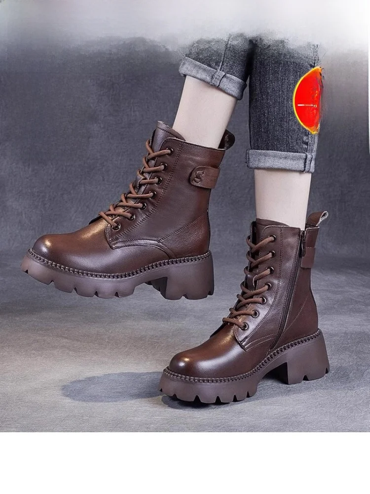 

Comfortable Thi Bot Boots Women's Winter Faion ort Boots round Toe Rubber Outsole Leather Upper Zipper Closure