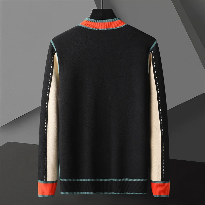 High Quality Contrasting Colors Line Decoration Knitting Cardigan Man Long Sleeve Slim Fit Sweater Cardigan Male Garment Coat