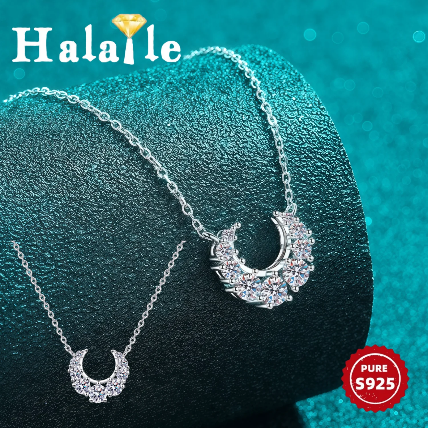 

Halaile 0.66CT D Color Moissanite S925 Sterling Silver Crescent Moon Pendant Necklace Neck Chain Jewelry Dainty Gift for Women