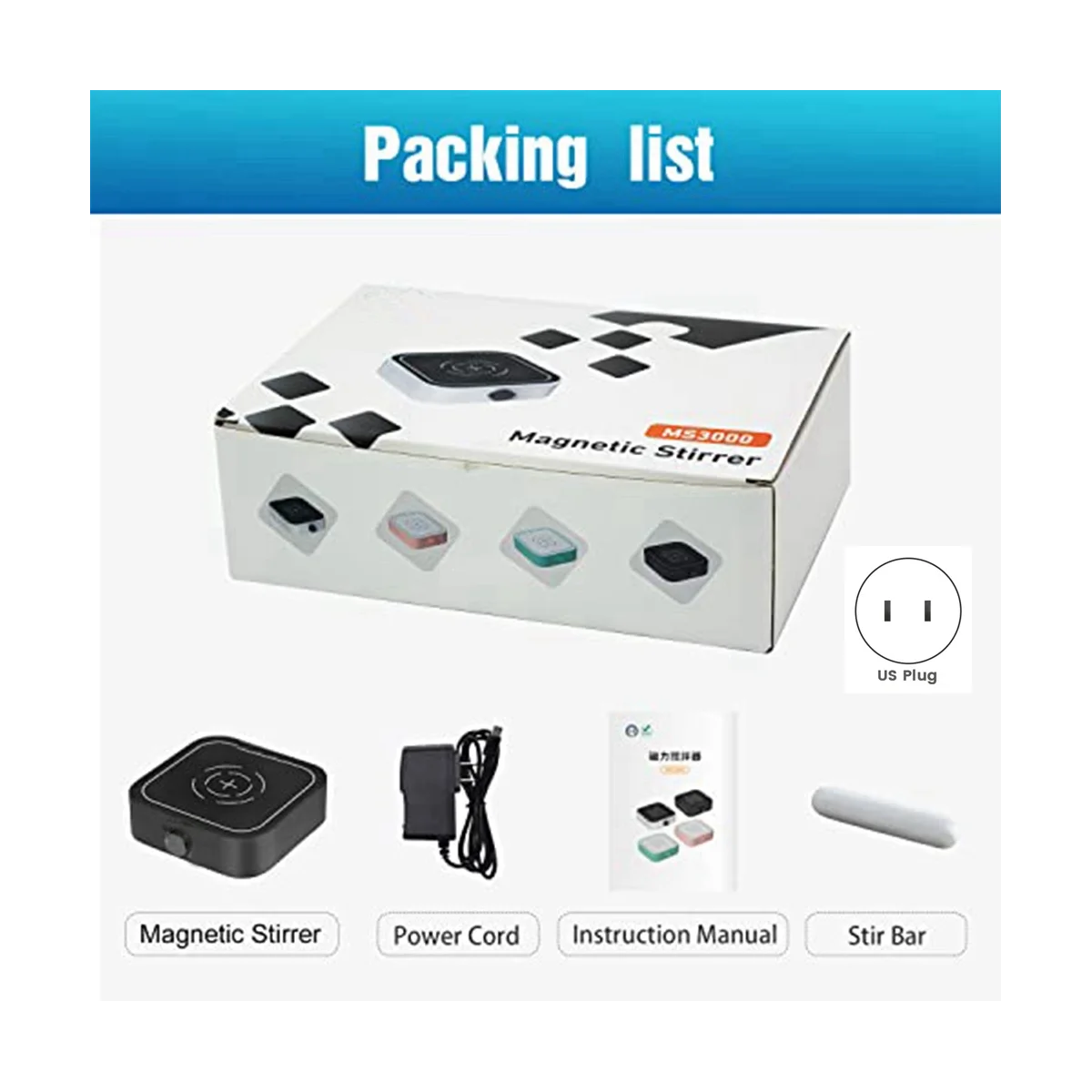Agitateur magnétique avec barre d'arrête, plaque d'arrête magnétique, agitateur de centre commercial, capacité d'arrête maximale 3000ml, prise US, 3000 tr/min