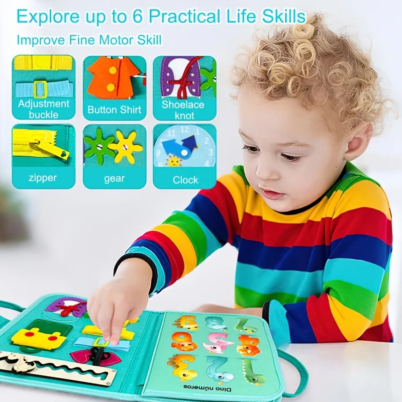 لوحة أنشطة حسية باللون الأخضر مكونة من صفحتين، لعبة كتاب هادئة، لعبة نصائح تعلم الحياة، تمييز شكل اللون