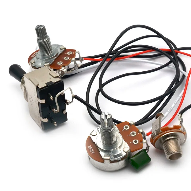 Electric Guitar Wiring Harness Kit, 1 Tone 1 Volume 500K Pots, 3-Way Toggle Switch with Chrome Box, Prewired Circuit Control Set