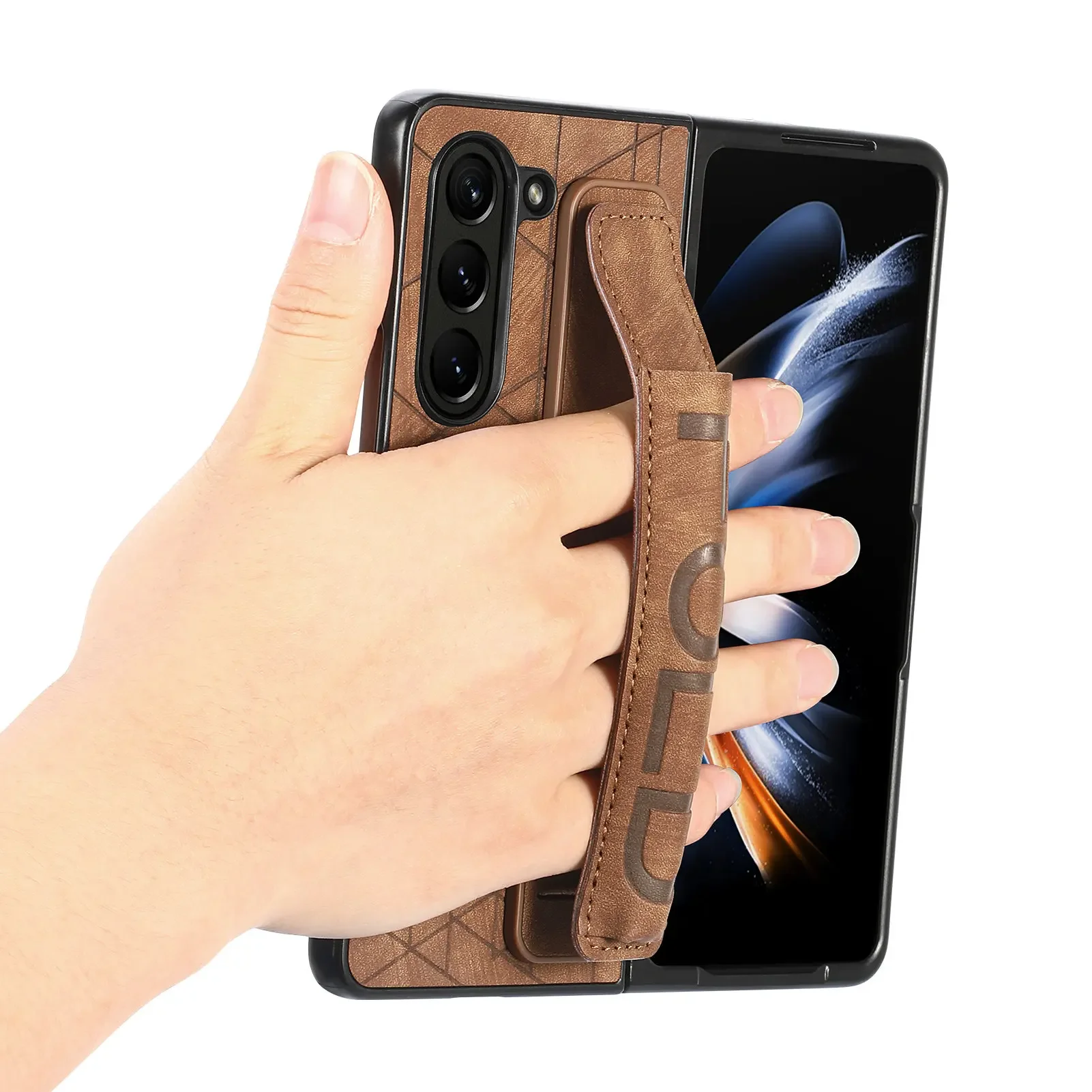 Wristband Holder Leather Case for Samsung Galaxy Z Fold 6 5 fold6 Fold3 Fold5 Fold4 Fold 4 3 5G S Pen Slot Mobile Phone Cases