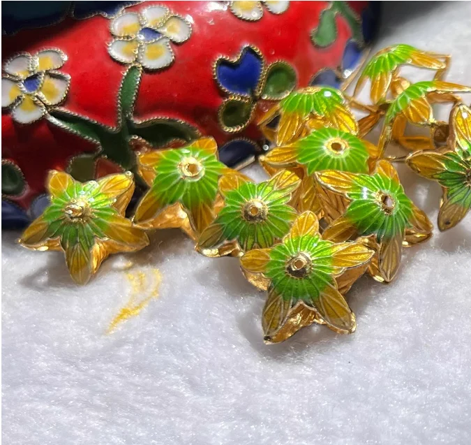 5Pcs DIY Cloisonne Gold Star Beads Enamel Filigree  Jewelry Making Findings Chinese Intangible Cultural Heritage