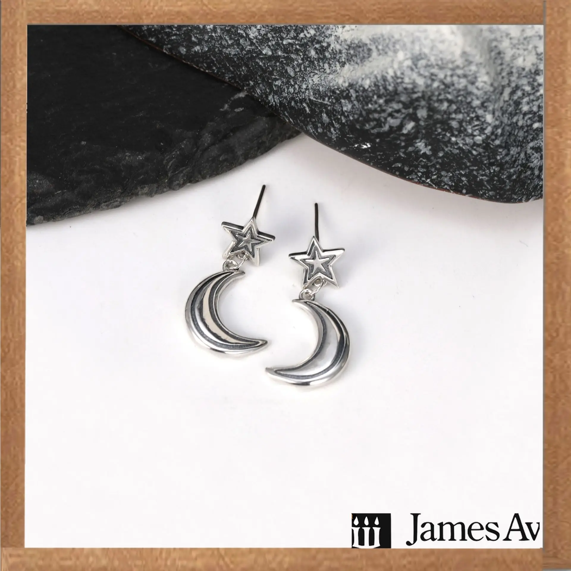 S925 Silver Vintage Star Moon Dangle Stud Earrings Oxidized Celestial‑Theme Drop Earrings Daily Jewelry Gift
