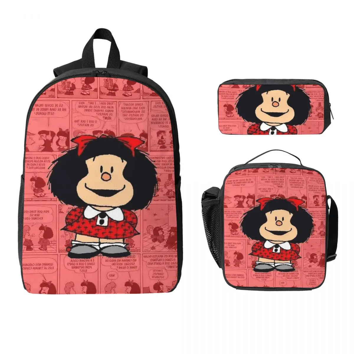 

Mafalda (13) Backpack Student Boys Girls BookBag School Bag Laptop Shoulder Bags 3ps Insulated Lunch Bag Pencil Case