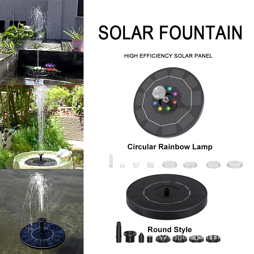 

Solar Color Fountain Pump Floating Solar Panel Bird Baths Water Fountain With 8 Nozzles For Garden Outdoor Water Pool Pond Decor