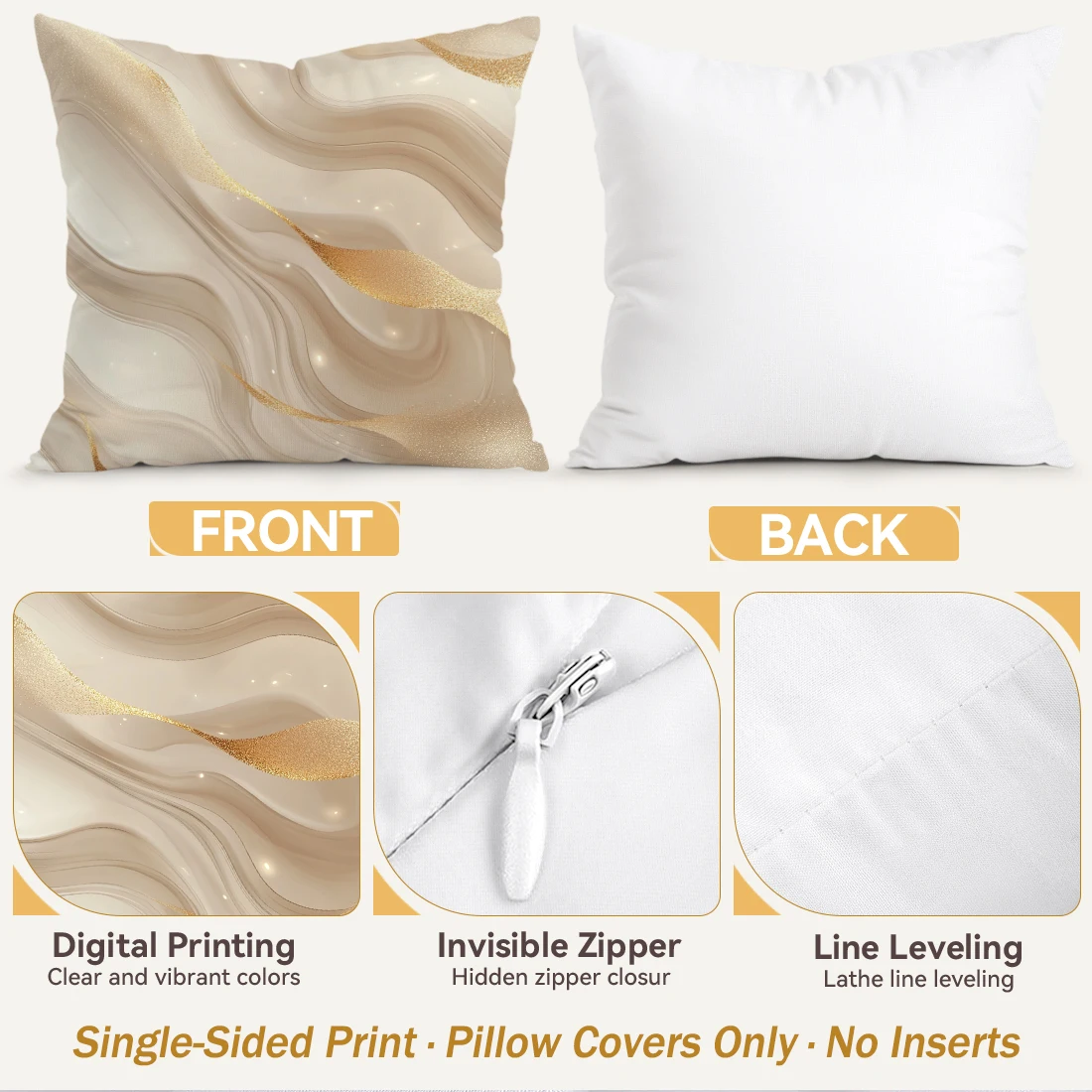 1pcs/4pcs Beige Golden Marble Cushions Pillowcase Polyester Cushion Cover Throw Pillow Pillowcover Home Car Sofa Decor - view 4