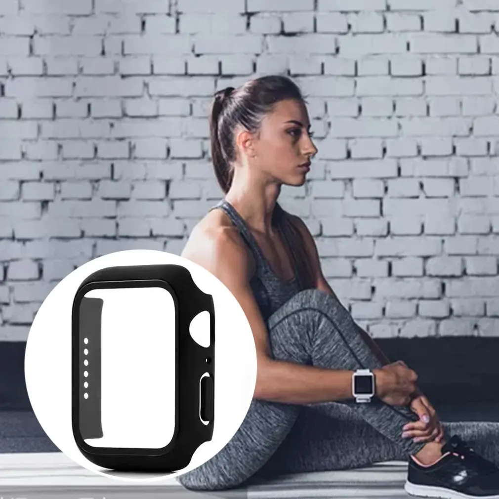 애플 시계 케이스 커버 44mm 40mm 팔찌 강화 유리 iWatch 42mm 38mm 42, 애플 시계 시리즈 6 5 4 3 44 42 38mm 용
