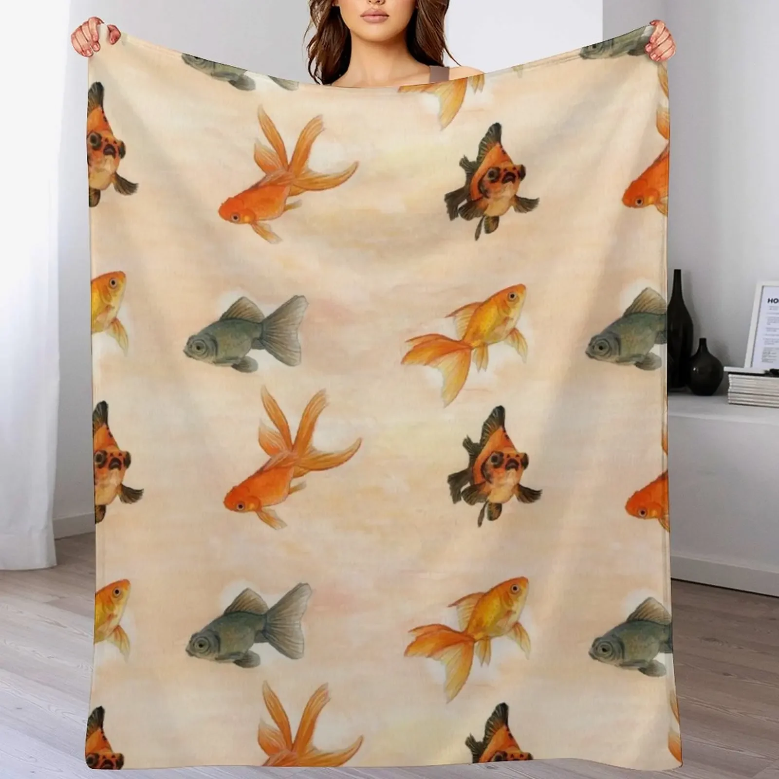 

Golden fishes Throw Blanket Retros valentine gift ideas Polar Weighted Blankets