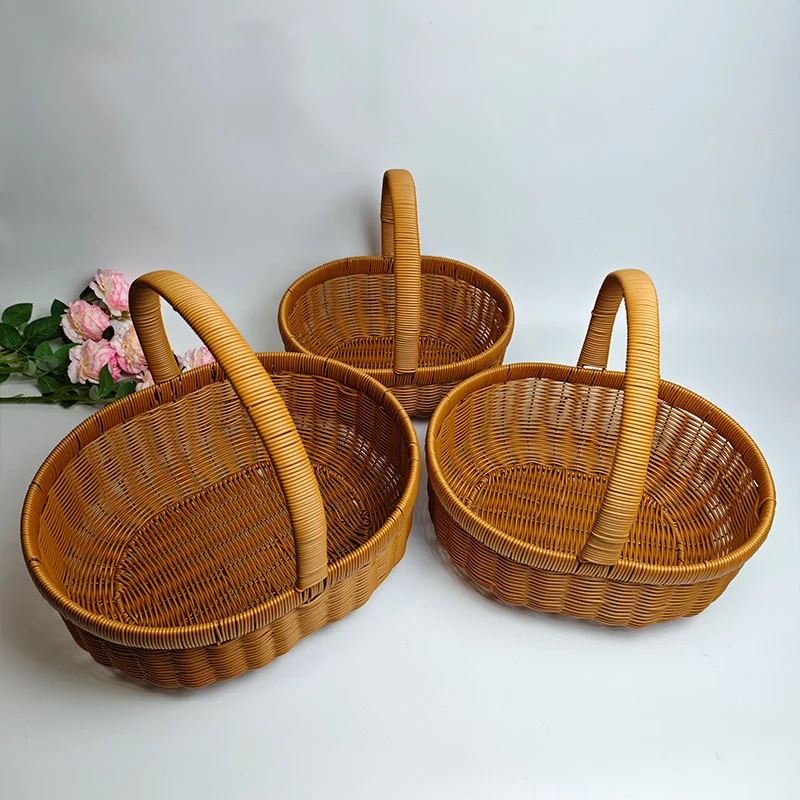 

Плетеная овальная корзина с одной ручкой для фруктов, овощей, салатов, для пикника на природе, для сбора урожая