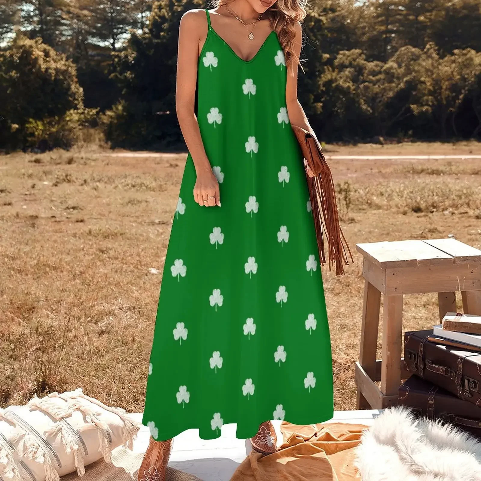 Green St Paddy's day Distressed Shamrock Clover Design Sleeveless Dress Evening gown dress for women summer Dress