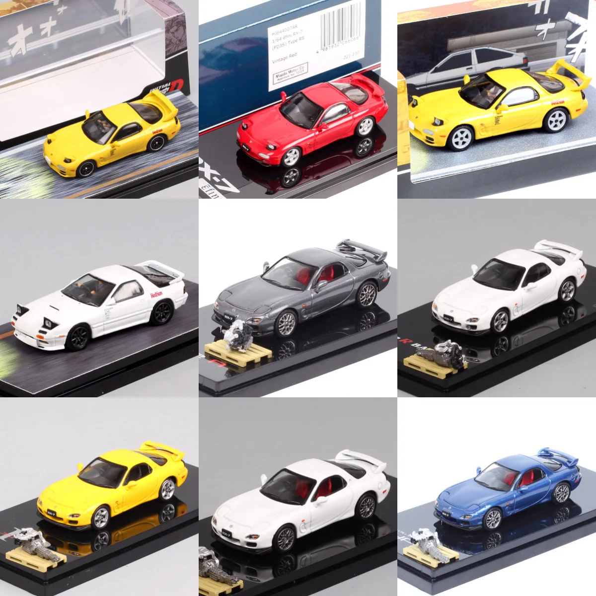 1/64 Scale Mazda RX7 FC3S FD3S Red Suns Efini RX-7 Type A RS Spirit R Bathurst Car Model Diecast Toy Vehicles Hobby Japan HJ64