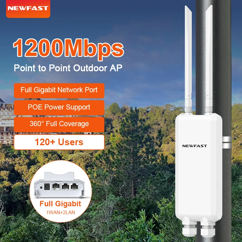 Newfast 1200Mbps AP 2.4G/5.8G Outdoor Access Point WiFi Router/WiFi Repeater/Wi-Fi Range Extender 3 Gigabit Ports EU/US/UK