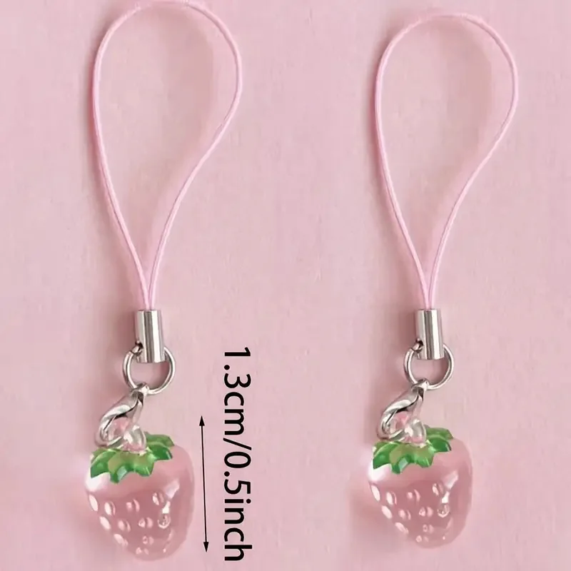 Cute Strawberry Phone Charms Resin Pendant with Created Accents, Mini Fruit Charm Mobile Lanyard Accessories