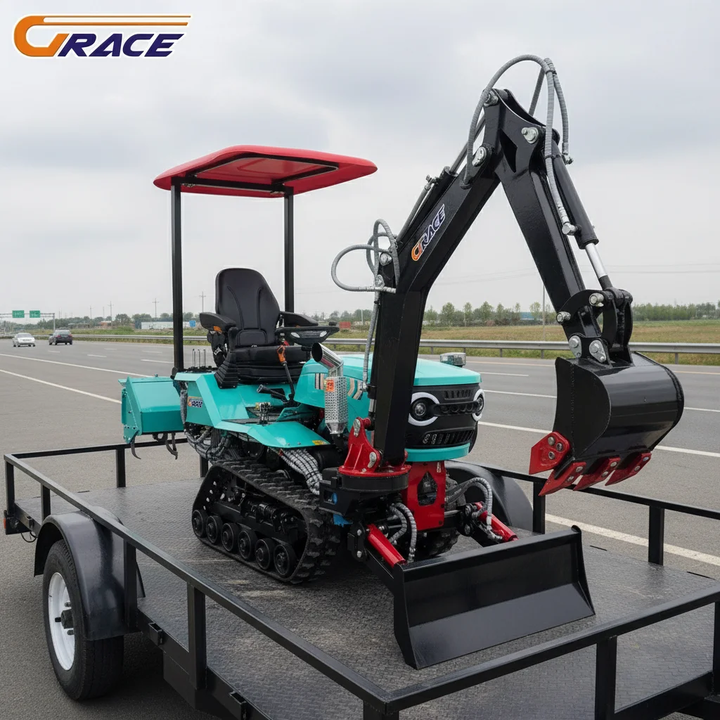 Customize Four Wheel Drive Farm Tractor Equipped with Ditching Device, Bulldozer, Excavator Bucket, Trencher for Garden