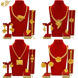 New Indian Dubai Luxury Irregular Necklace And Earrings Jewelry Set For Women Ethiopian Bridal 24k Gold Color Wedding Jewellery