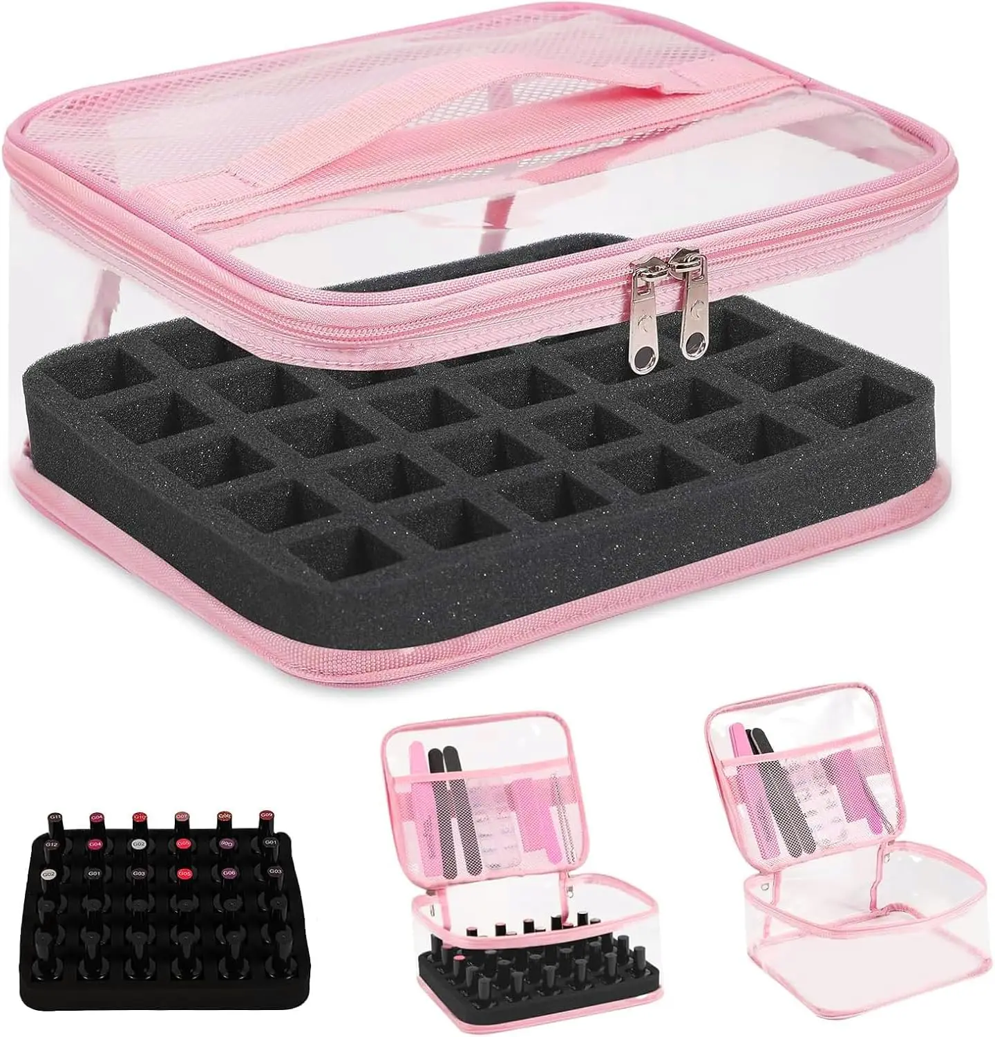 

Clear Nail Polish Organizer Holds 30 Bottles, PVC Travel Case with Removable Insert, Portable Storage for Manicure Tools, See-Through Design