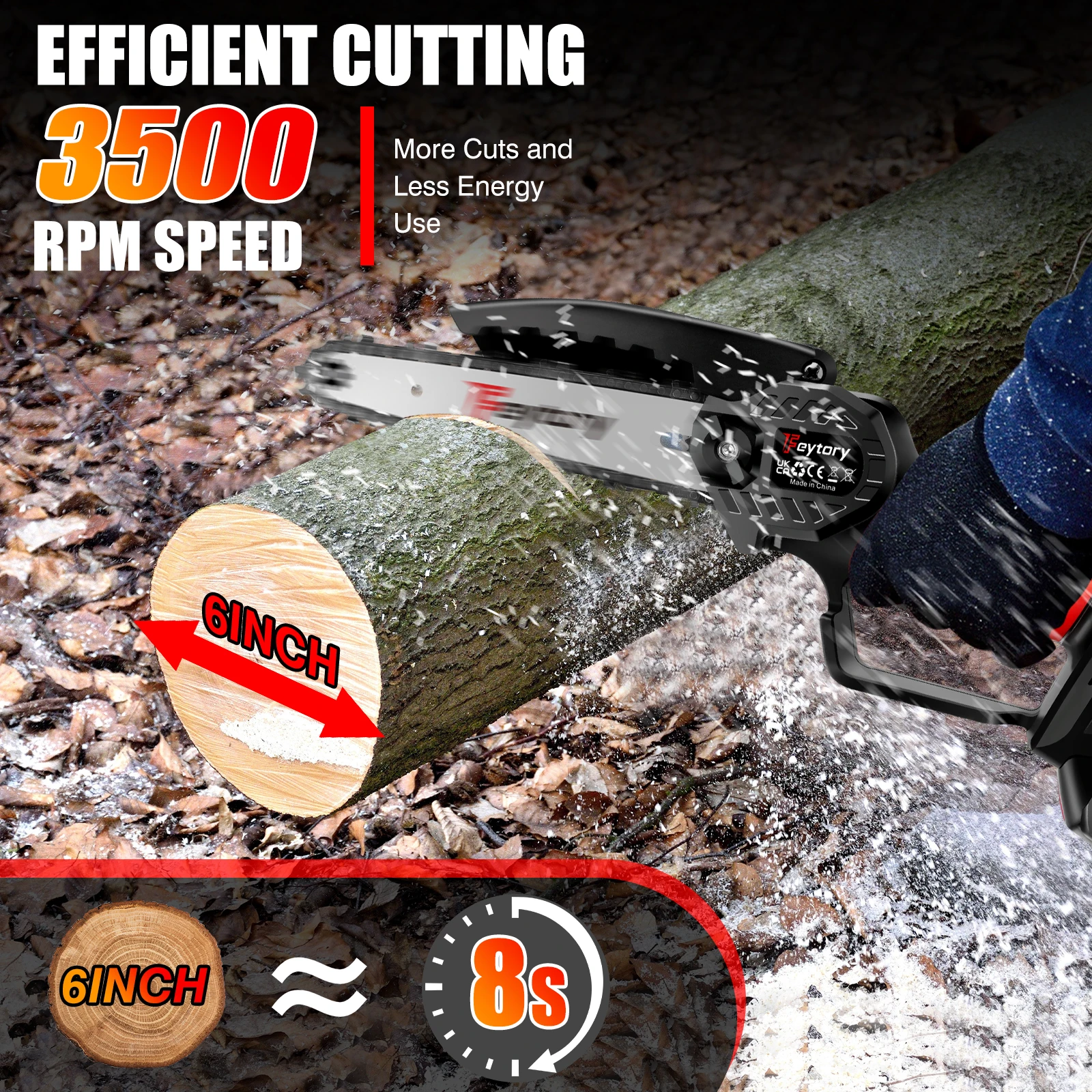 6 Inch 21V Cordless Electric Chainsaw, Handheld Garden Wood Cutting Logging Chainsaw Power Tool with Chains Rechargeable Battery