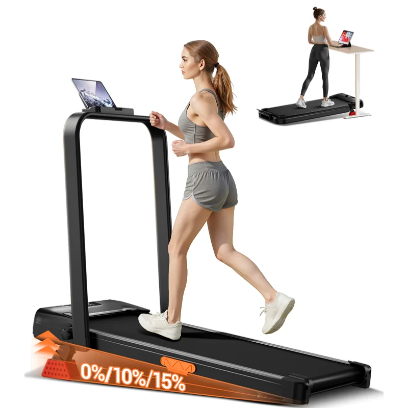 UMAY Tapis Roulant Pliable 2,5HP Inclinaison 15% 10KM/H Écran LED Poignée Silencieux Maison Bureau Grande Capacité