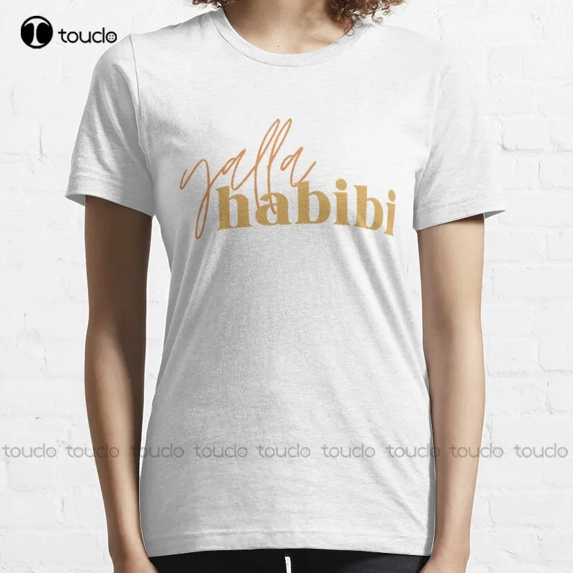 Yalla Habibi - Two Fonts - Gold Classic T-Shirt White Shirts For Men Tee T Shirts Digital Printing Breathable Cotton Hip Hop