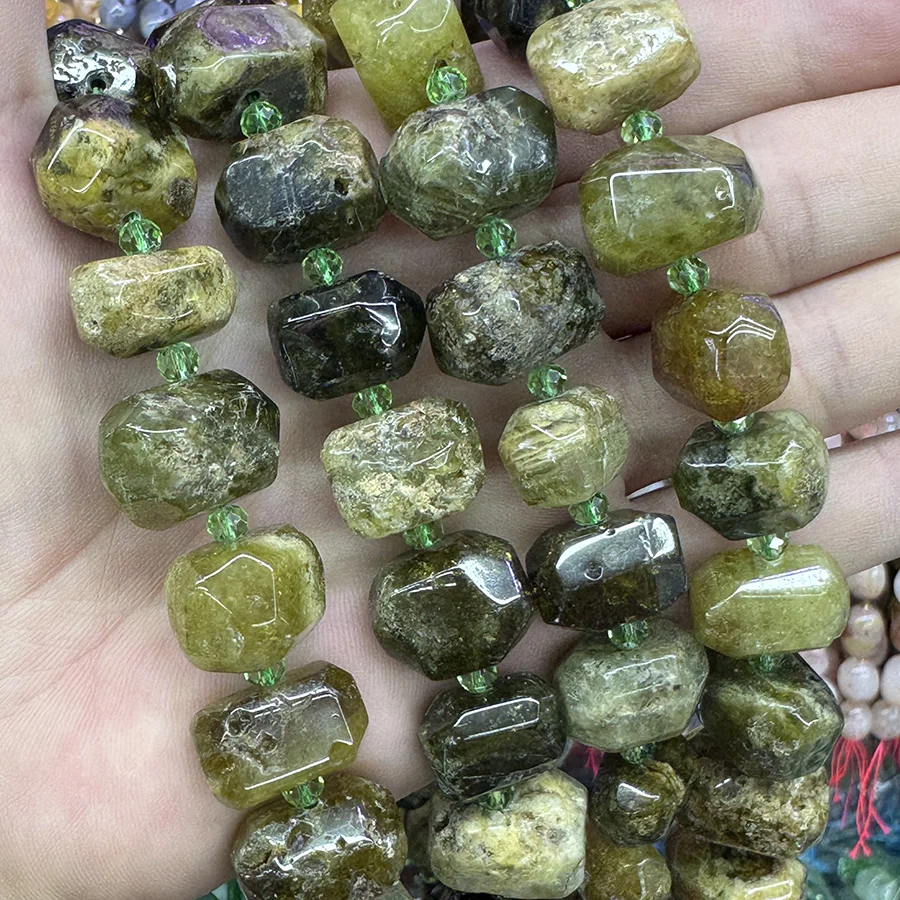 Natural White Moonlight Stone Handmade Lrregular Green Garnet Faceted Loose For Jewelry Making DIY Necklace Bracelet 15''13-18mm