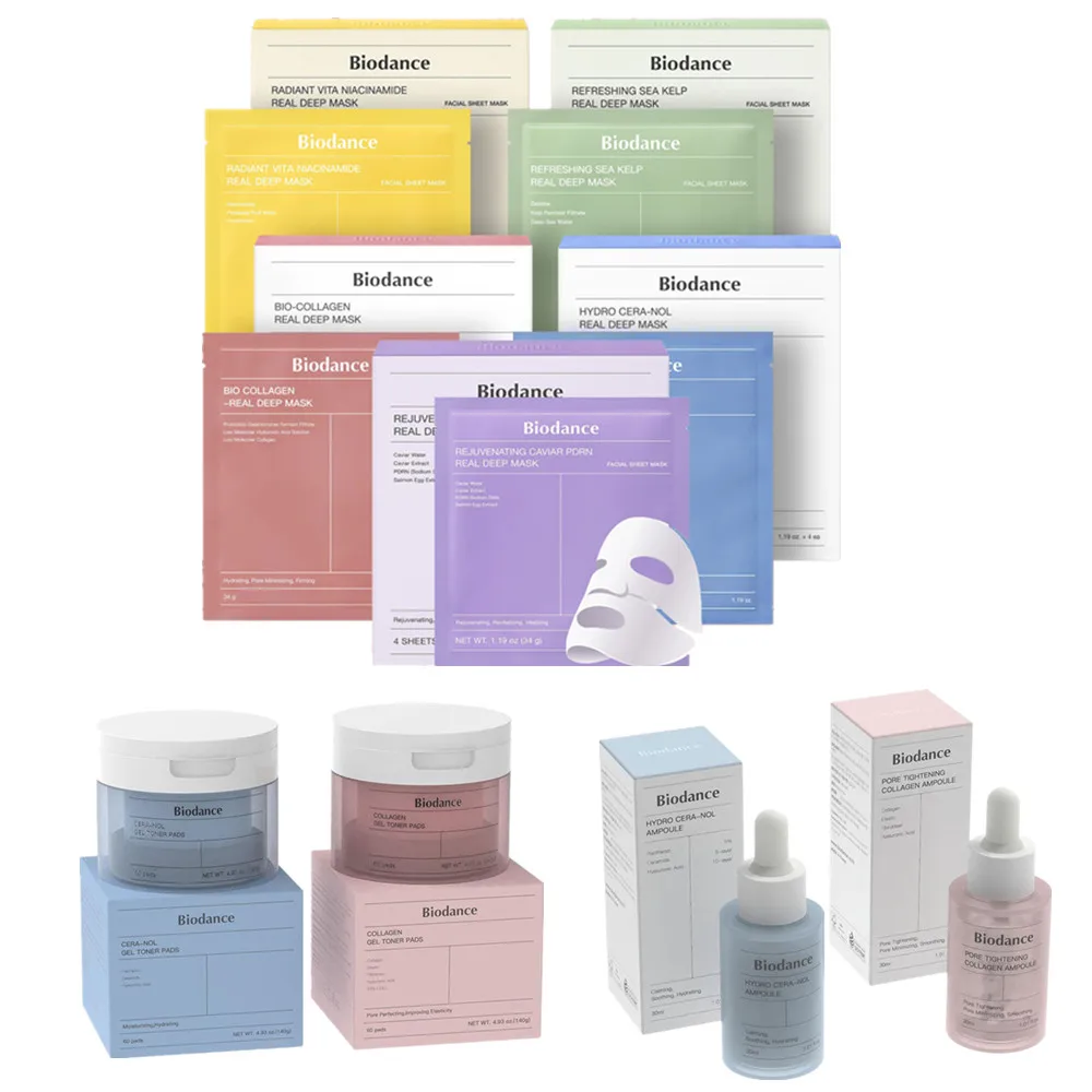 Sérum Ampoule de Colágeno Coreano, Máscara Facial Hidratante e Iluminadora, Gel Tônico, Almofadas de Algodão, Firmador, Suave e Não Irritante para a Pele